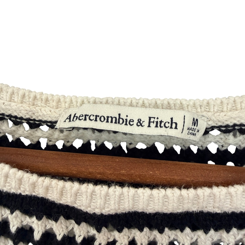 Abercrombie & Fitch Crochet Knit Black White Striped Maxi Dress Size M - Picture 4 of 6